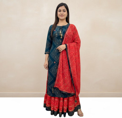 SHRUTIFASHION Printed Anarkali Kurta, Bottom & Dupatta Set