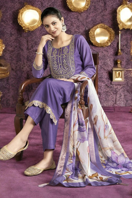 ORRIYA Embroidered Kurta, Trouser/Pant & Dupatta Set