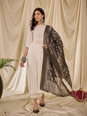 InWeave Solid Kurta, Trouser/Pant & Dupatta Set