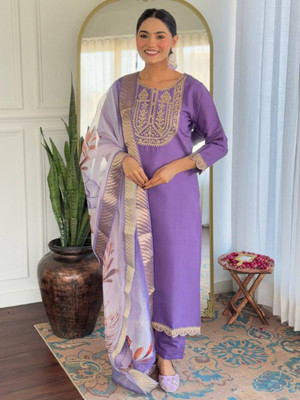 Eeloo Embroidered Kurta, Trouser/Pant & Dupatta Set