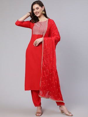 Nayo Solid, Embroidered Kurta, Trouser/Pant & Dupatta Set