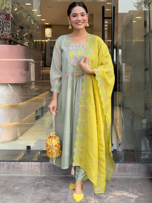 Vaidehi Fashion Embroidered Kurta, Trouser/Pant & Dupatta Set
