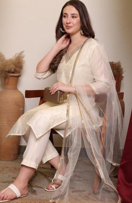 KHODAL TRENDZZ Embroidered Kurta, Trouser/Pant & Dupatta Set
