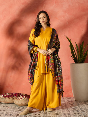 InWeave Solid Kurta, Palazzo & Dupatta Set