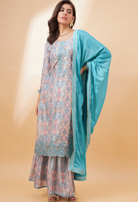 SheWill Printed Kurta, Sharara & Dupatta Set