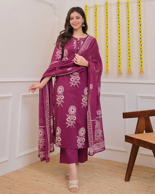 NISHA FASHION Printed Kurta, Palazzo & Dupatta Set