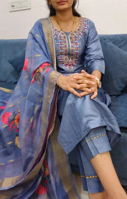 HOUSE OF COMMON Embroidered Anarkali Kurta, Bottom & Dupatta Set