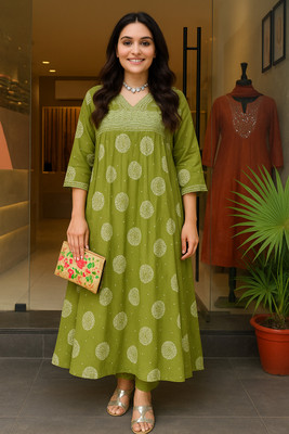 DM MART Printed Anarkali Kurta, Bottom & Dupatta Set