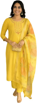 Aksa Fashion Solid Kurta, Trouser/Pant & Dupatta Set