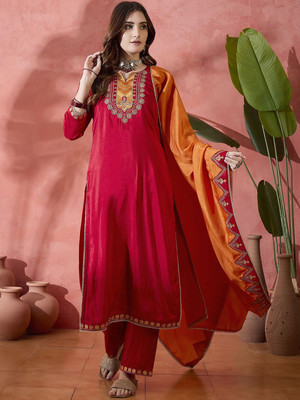 Sangria Embroidered Kurta, Trouser/Pant & Dupatta Set