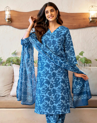 Tasrika Floral Print, Embellished Kurta, Trouser/Pant & Dupatta Set