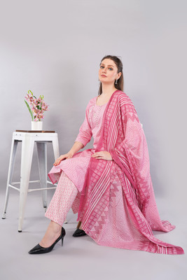 Eelika Geometric Print Kurta, Trouser/Pant & Dupatta Set