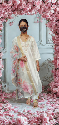 ABC Self Design Kurta, Trouser/Pant & Dupatta Set
