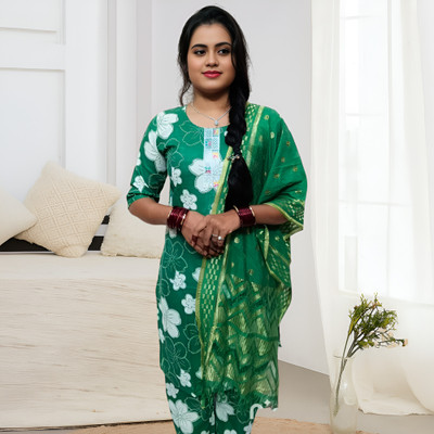 KIVA Floral Print, Embroidered Kurta, Trouser/Pant & Dupatta Set