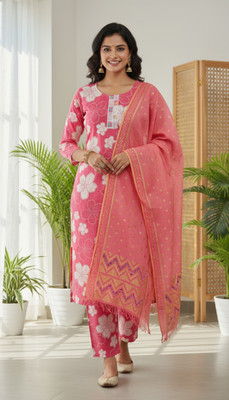 KIVA Floral Print, Embroidered Kurta, Trouser/Pant & Dupatta Set
