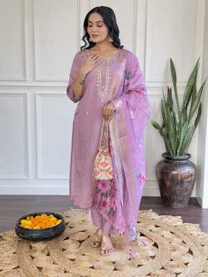 JAPNAAM Embroidered Kurta, Trouser/Pant & Dupatta Set