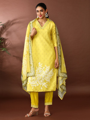 Jaipur Kurti Embroidered Kurta, Trouser/Pant & Dupatta Set