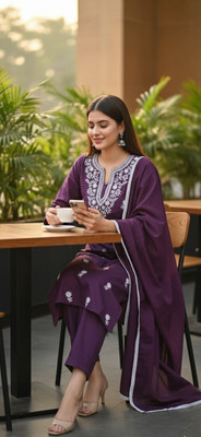 DESIHOOR Embroidered Kurta, Trouser/Pant & Dupatta Set