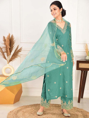 Shreeji Fashionn Embroidered Anarkali Kurta, Bottom & Dupatta Set