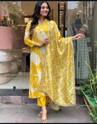 Dhruvil Impex Self Design Kurta, Trouser/Pant & Dupatta Set