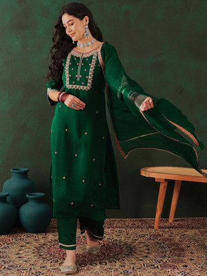 Sangria Embroidered Kurta, Palazzo & Dupatta Set