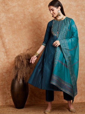 Sangria Embroidered Anarkali Kurta, Bottom & Dupatta Set