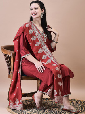 Varni Enterprise Embroidered Kurta, Trouser/Pant & Dupatta Set