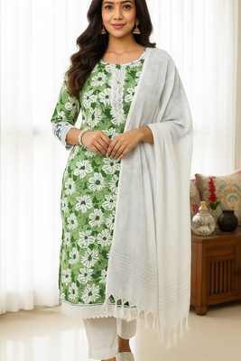zaicreation Printed Kurta, Trouser/Pant & Dupatta Set