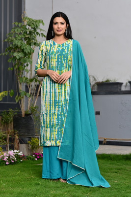 Alasha Self Design Kurta, Palazzo & Dupatta Set
