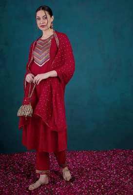 SheWill Embroidered Kurta, Trouser/Pant & Dupatta Set