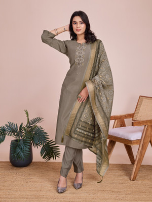 Pushti Creation Embroidered Anarkali Kurta, Bottom & Dupatta Set