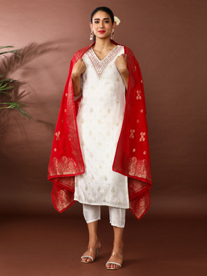 Jaipur Kurti Embroidered Kurta, Trouser/Pant & Dupatta Set