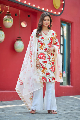 dheylu Floral Print Kurta, Palazzo & Dupatta Set