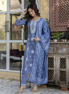 IQURACREATION Embroidered Kurta, Trouser/Pant & Dupatta Set