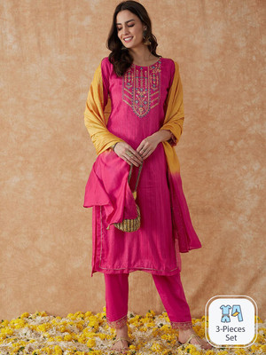 Sangria Embroidered Kurta, Trouser/Pant & Dupatta Set