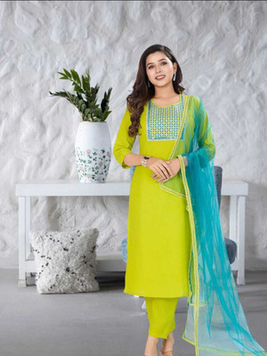 RAS RANI Embroidered Kurta, Churidar & Dupatta Set