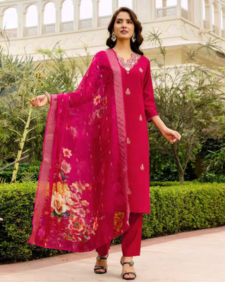 MEHZEEL FAB Embroidered Kurta, Trouser/Pant & Dupatta Set