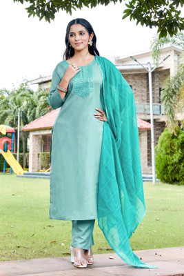 DWAPAR Embroidered Kurta, Trouser/Pant & Dupatta Set