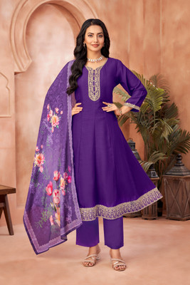 Aarya Fashion Embroidered Anarkali Kurta, Bottom & Dupatta Set