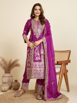 Aksharam Embellished, Embroidered Kurta, Trouser/Pant & Dupatta Set