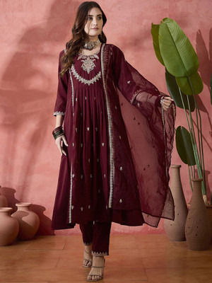 Sangria Self Design Anarkali Kurta, Bottom & Dupatta Set