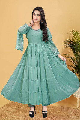 GRISHU COLLECTION Embroidered Anarkali Kurta, Bottom & Dupatta Set