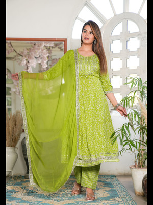 SINGNI Printed Anarkali Kurta, Bottom & Dupatta Set