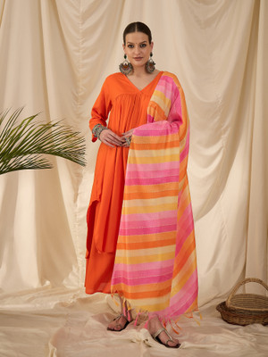 InWeave Solid Kurta, Palazzo & Dupatta Set