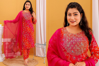 Hari Ecom Embroidered Kurta, Trouser/Pant & Dupatta Set