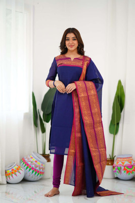 CynorFab Women Self Design, Woven Design, Embellished Anarkali Kurta(Blue)