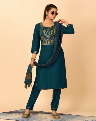 Virendra Textile Floral Print Anarkali Kurta, Bottom & Dupatta Set