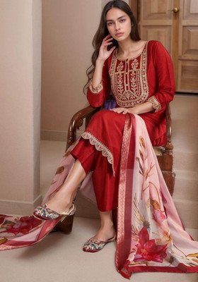 FABKURTI Embroidered Kurta, Salwar & Dupatta Set