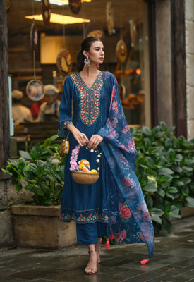 WAZIX Clothing Embroidered Kurta, Trouser/Pant & Dupatta Set