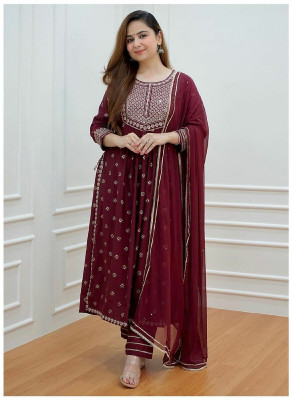 VIRAVINA Embroidered Kurta, Trouser/Pant & Dupatta Set